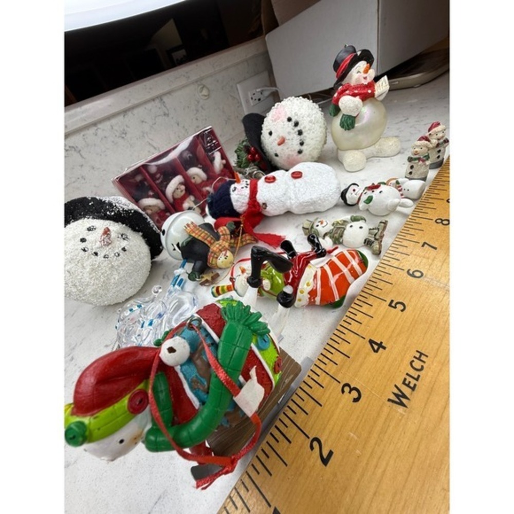 Lot of 10+ Christmas Snowman Ornaments Holiday Decor Festive Fun Sled Bell